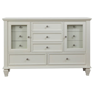English Elm Cortina Queen Bedroom Set Carved Panel Hardwood Frame Cream Finish Nickel Hardware B062S00781