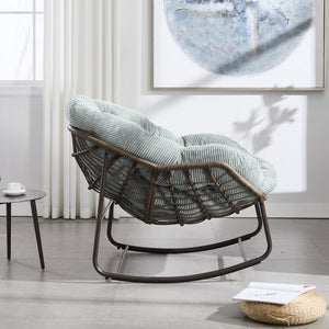 English Elm Outdoor Rattan Oversized Rocking Egg Chair with Padded Velvet Cushion, Sturdy Steel Frame, Light Green W640P271523