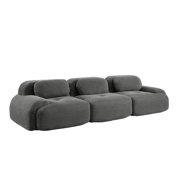 English Elm 3-seat Modular Corduroy Sectional Sofa Ergonomic Curved Design for Living Rooms Grey W714S01266