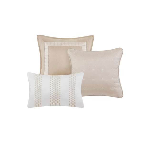 English Elm 7 PCS Cal King Comforter Set with Jacquard Microfiber, Polyester Fill, Bedskirt & Decorative Pillows Beige 17.91 L x 13.98 W x 10.04 H B035P319212