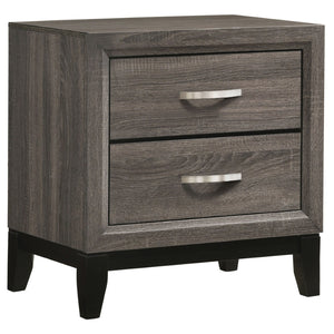 English Elm Carina Queen Bedroom Set Grey Oak Paneled Headboard Nickel Hardware Five Piece B062S00764