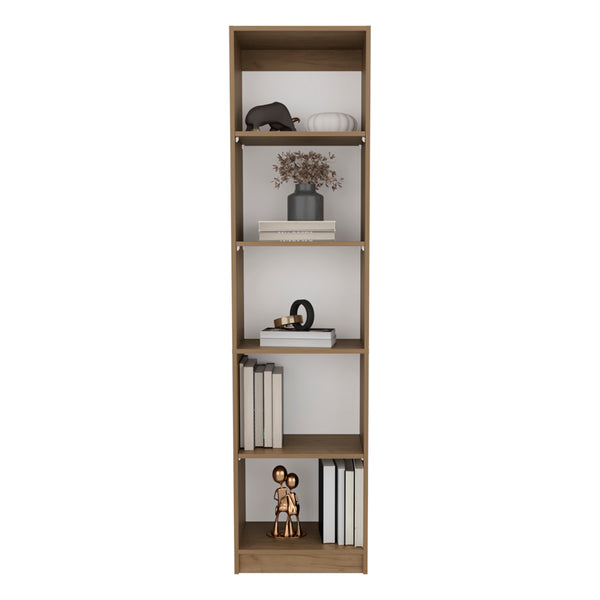 English Elm Verdi Bookcase stylish 4-shelf macadamia & white engineered wood — compact, durable storage solution B092P315586 B092P315586