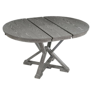 English Elm Trexm Retro Extendable Round Dining Set with Four Linen Upholstered Chairs Rubberwood Grey ST000141AAE-2026