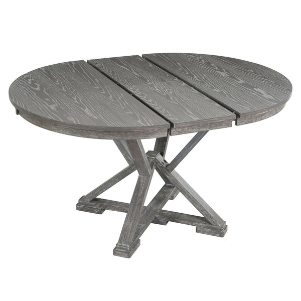 English Elm Trexm Retro Extendable Round Dining Set with Four Linen Upholstered Chairs Rubberwood Grey ST000141AAE-2026