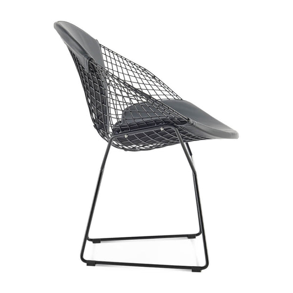 English Elm Diamond Chair Black Frame Modern Iron Wire Design with PU Seat, Multiple Finishes, 28x22x27 Inches B353P366768