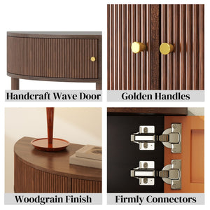 English Elm Artisan-crafted Demi-lune Console Table Wave Drawer Fronts Warm Wood Entryway W2557P294041