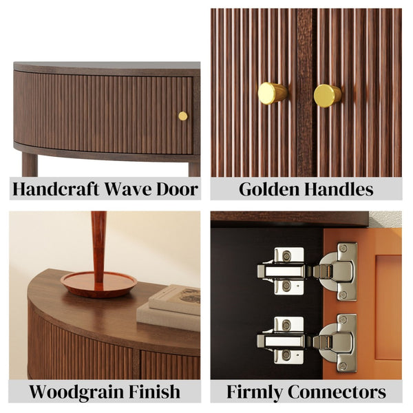English Elm Artisan-crafted Demi-lune Console Table Wave Drawer Fronts Warm Wood Entryway W2557P294041