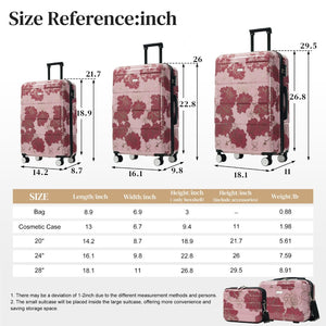 English Elm 6 Piece Hardshell Abs Travel Set with Spinner Wheels Combination Lock and Toiletry Bag Purple Pink Flower N732P391160E