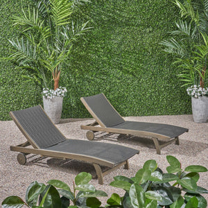 English Elm Christopher Knight Home® - BANZAI Acacia Chaise Lounge Set with Pull-Out Side Tray - Grey Wicker Comfort, Weather-Resistant Elegance 63124.00GRYMP2
