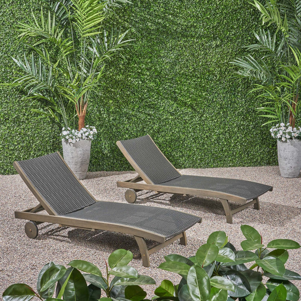 English Elm Christopher Knight Home® - BANZAI Acacia Chaise Lounge Set with Pull-Out Side Tray - Grey Wicker Comfort, Weather-Resistant Elegance 63124.00GRYMP2