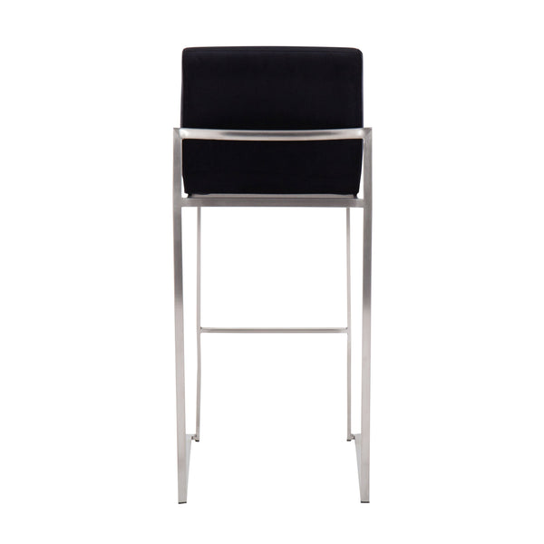 English Elm Fuji High Back Barstool Set Of 2 In Luxurious Black Velvet & Sleek Stainless Steel Frame For Modern Style B202P222194