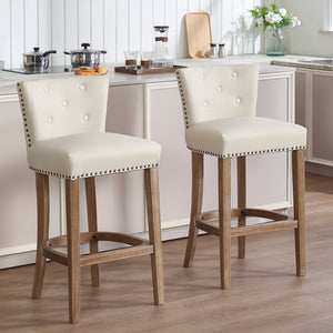English Elm Bar Stools Set Of 2 - 29.5'' Beige Leather & Wood Stools For Stylish Kitchen Or Home Bar Use W2195P314866