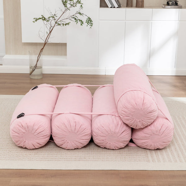 English Elm Adjustable Corduroy Floor Sofa with 5 Modular Cylinders for Custom Lounging and Ultimate Comfort Pink W1170P365606