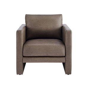 English Elm Tulo Faux Leather Arm Chair in Espresso — Tuxedo Arms, Coil Spring Comfort, Removable Cushions, 24"L B050P390594