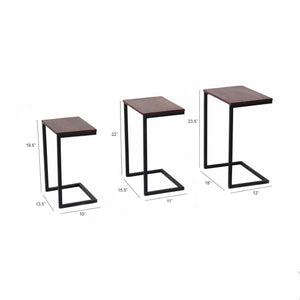 English Elm Hadarah Chestnut Brown 3-Piece Nesting Side Tables with Black Metal Base – Modern Laminated Tops, Versatile Design B346P336951