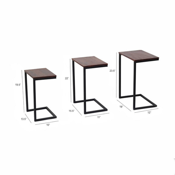 English Elm Hadarah Chestnut Brown 3-Piece Nesting Side Tables with Black Metal Base – Modern Laminated Tops, Versatile Design B346P336951