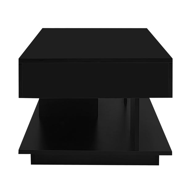 English Elm U-Can Extendable Coffee Table with Bluetooth 16-Color LED, Smooth Glide Top and Hidden Storage Space Black N724P290061B