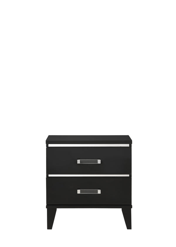 English Elm Chelsie Black Finish Nightstand with 2 Smooth-Glide Drawers, Safety Stop & Sleek Tapered Legs, Durable Materials B2726P261873