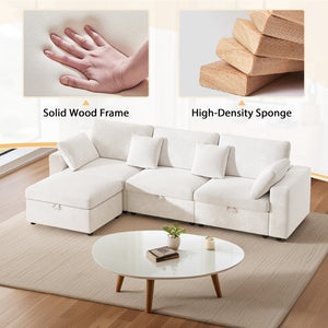 English Elm 118" Oversized Velvet Cloud Sectional with Storage Ottoman and Removable Pillows W3716S00013
