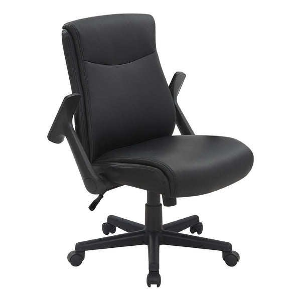 OSP Home Furnishings Mid Back Faux Leather Manager Chair with Lumbar Support and Pneumatic Height Adjust Black FL91201-U6