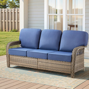 English Elm 75.2" Outdoor Pe Rattan Patio Sofa with T-back Cushions and Thick Foam Support T3773P418417