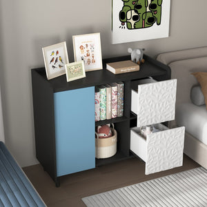 English Elm Sideboard Buffet Cabinet – Modern Black & Red Storage With 2 Drawers, Open Shelves For Stylish Organization W409P176583-GIGA