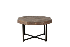 English Elm Wood Octagonal Vintage Patchwork Craft Farmhouse 30-Inch Wooden Table Top with Cross Metal Legs, Stylish Living Room Centerpiece Antique brown W1445P193125