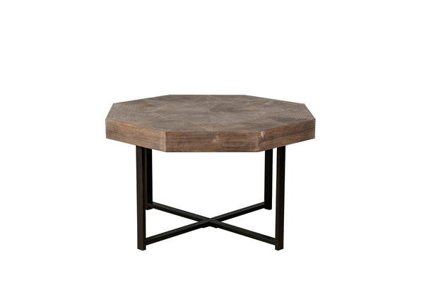 English Elm Wood Octagonal Vintage Patchwork Craft Farmhouse 30-Inch Wooden Table Top with Cross Metal Legs, Stylish Living Room Centerpiece Antique brown W1445P193125