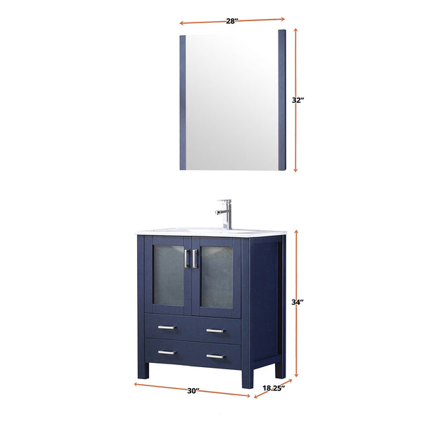 English Elm Navy Blue Bath Vanity With White Ceramic Top, Chrome Faucet & 28 In. Mirror - Stylish & Functional! B2731S01287