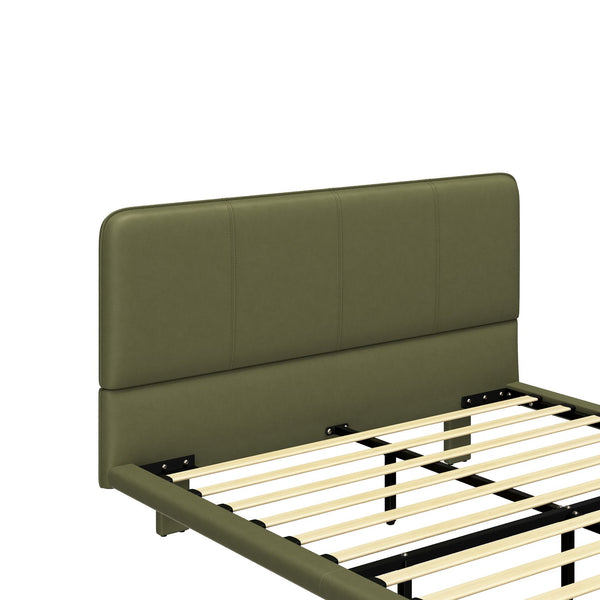 English Elm Christopher Knight Home® - Floating Bed Frame Modern PU Leather Platform Full Size with Under-Bed LED Lights, Durable, Easy Assemble Green 56.5 L x 21 W x 7 H N761P206085G