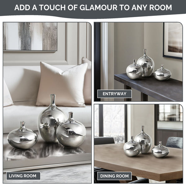 JLA Home Madison Park Signature - Mirrored Ceramic Vases 3-Piece Set — Lustrous Metallic Sculptural Trio for Modern, Glam Home Décor MPS167-211