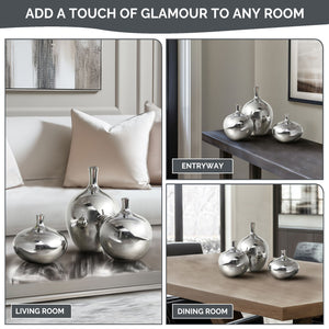 JLA Home Madison Park Signature - Mirrored ceramic decorative vases 3-piece set — Lustrous metallic finish, sculptural silhouettes for modern flair MPS162-347