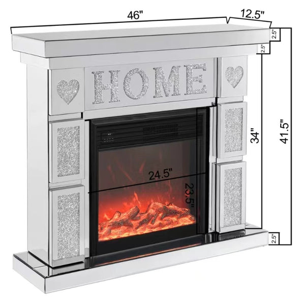 English Elm W 46" Acrylic Diamond Mirror Electric Fireplace Cabinet With 3D Led Flames & Stylish Dual Heat Settings W1005S00004-GIGA