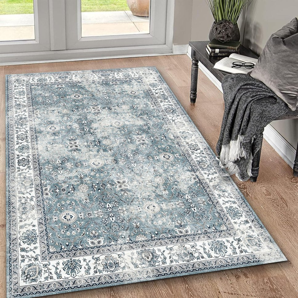 English Elm TOUCAN Silver 5'x7' Washable Non-Slip Area Rug – Low Pile, Durable, Foldable, Kid & Pet Friendly B186P261398