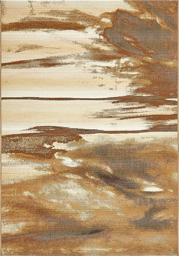 Unique Loom Outdoor Modern Shore Machine Made Abstract Rug Brown, Beige/Gray 5' 3" x 8' 0"