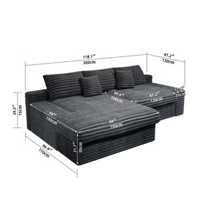 English Elm 118.1*66.9"Modular 118.1*66.9" Modular Sectional Sofa - Plush Corduroy, No Assembly, Versatile 2-Piece Design For Cozy Spaces W3819S00063