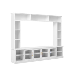 English Elm Entertainment Wall Unit with Glass Doors Open Shelving Mdf Living Room Storage White N710S688100K