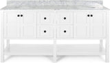 Christopher Knight Home® - Noble House - - 73'' Bathroom Vanity With Marble Top & Double Ceramic Sinks, 4 Doors, 4 Drawers, Open Shelf, White