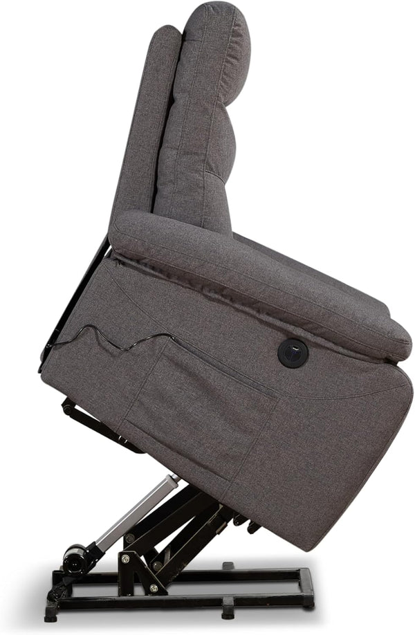 English Elm Contemporary Grey Fabric Lift Chair Recliner with Electric Lift, Ergonomic Support & Side Pockets B347P339643