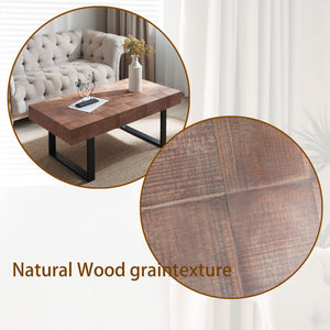 English Elm Rustic Solid Wood Coffee Table with Handcrafted Patchwork Top and Industrial Black Metal Legs - 51.6"x28" W2729P270748