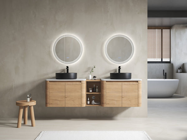 English Elm 72'' Wall-Mounted Bathroom Vanity With Elegant Ceramic Sink, Soft-Close Doors & Ample Storage Space W999S00417