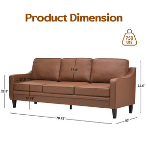 English Elm 78.75'' Slipcovered Faux Leather Sofa with High-Density Foam, Solid Wood Frame, Easy-Clean Finish Brown T3623P411308