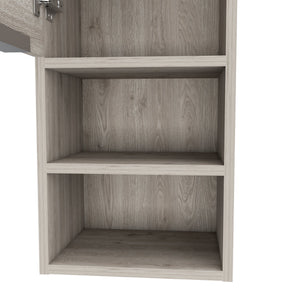 English Elm Milwaukee Smokey Oak Medicine Cabinet with Mirror Door, Two Interior Shelves and Open Bottom Storage Light Gray 36 L x 16 W x 4 H B128P148941