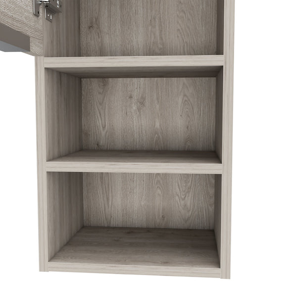 English Elm Milwaukee Smokey Oak Medicine Cabinet with Mirror Door, Two Interior Shelves and Open Bottom Storage Light Gray 36 L x 16 W x 4 H B128P148941