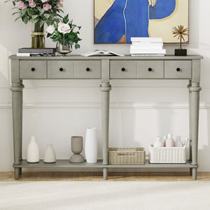 English Elm Trexm Vintage Console Table Four Drawers Pine Veneer Grey Wash Entryway Storage N715P202860E