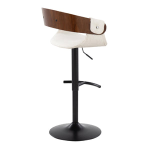 English Elm Elisa Mid-Century Adjustable Barstool Set Of 2 With Swivel, Cream Fabric & Walnut Wood Accents B202S00824