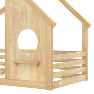 English Elm Twin House Floor Bed with Window & Shelf, Solid Wood Pitched Roof Design for Safe Cozy Sleep Natural W1580P362691