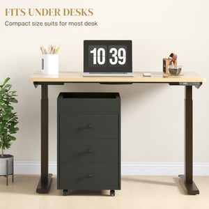 English Elm HOMCOM Mobile 3-Drawer Office Storage Cabinet with Removable Top Tray, Locking Wheels, Space-Saving Design Black W2225P217758