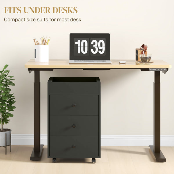 English Elm HOMCOM Mobile 3-Drawer Office Storage Cabinet with Removable Top Tray, Locking Wheels, Space-Saving Design Black W2225P217758