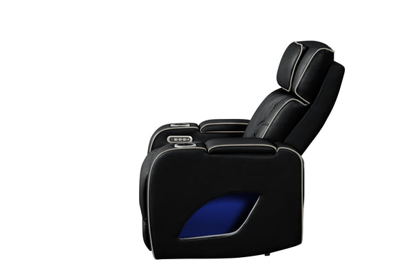 English Elm Fortuner Modern Luxury Recliner Chair With Massage, Led Lighting & Usb – Elegant Faux Leather Black B009P287717